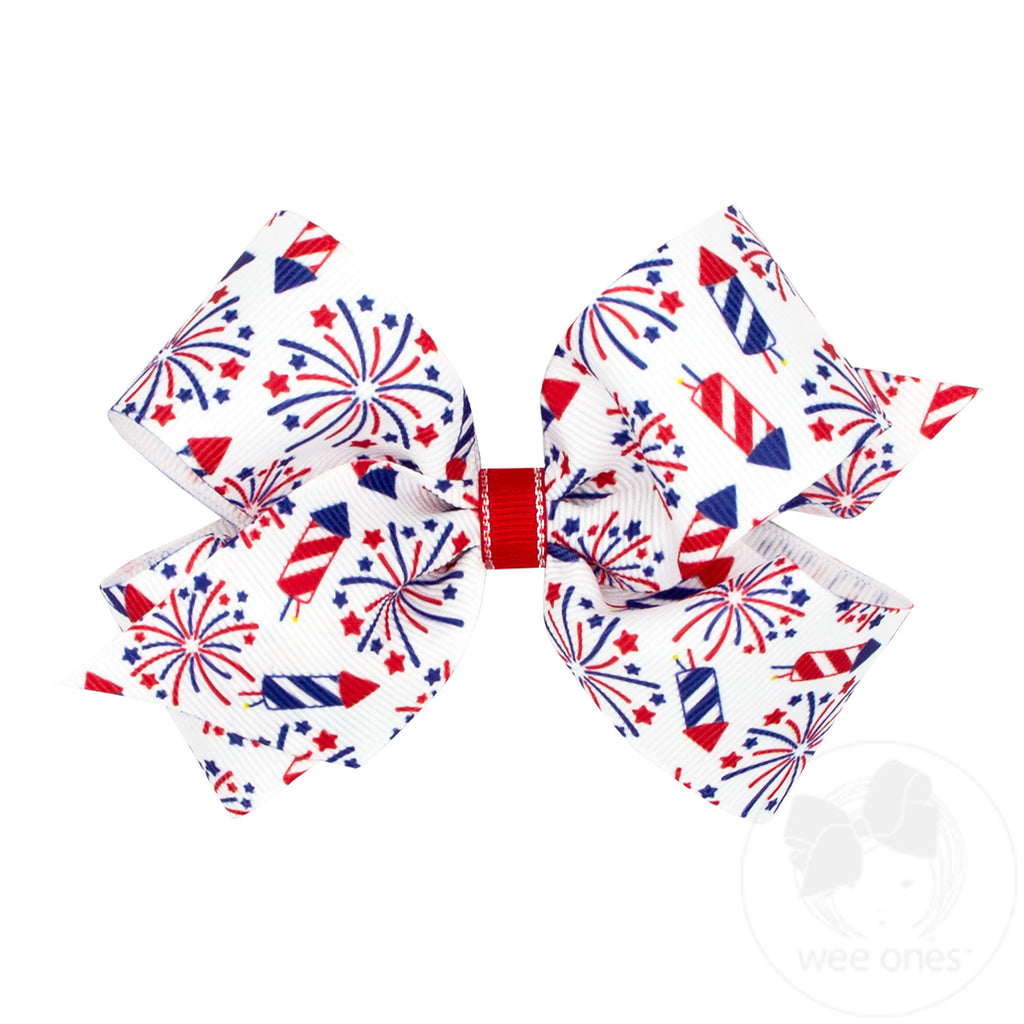 Medium Grosgrain Hair Bow with Americana Flag Print