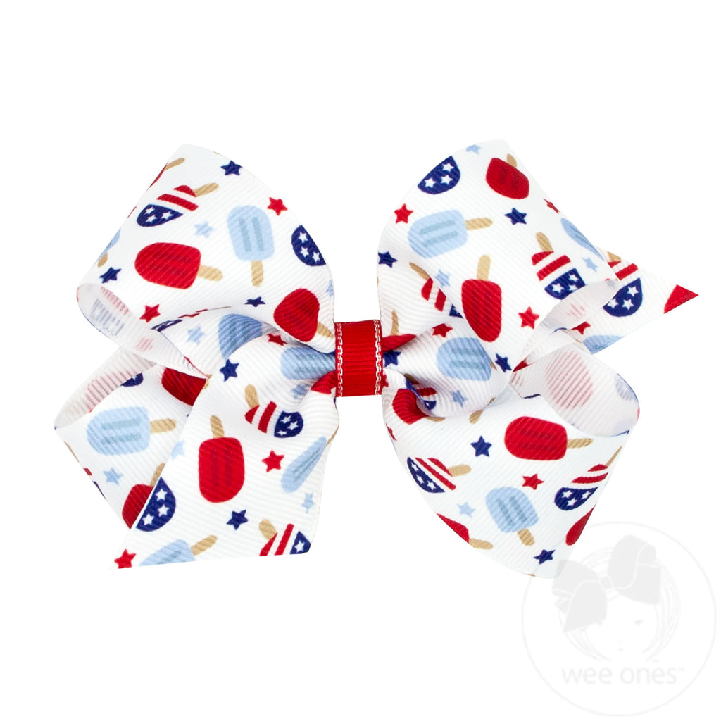 Medium Grosgrain Hair Bow with Americana Flag Print