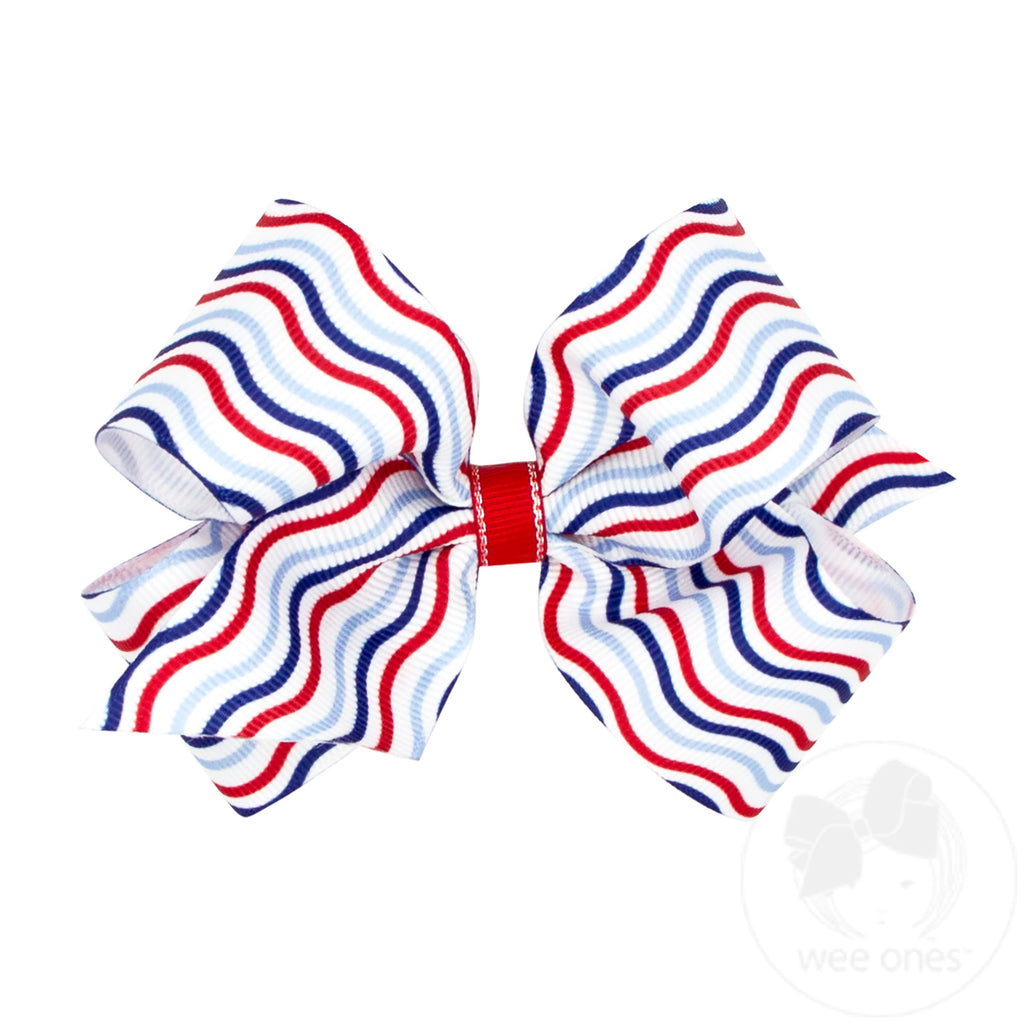 Medium Grosgrain Hair Bow with Americana Flag Print