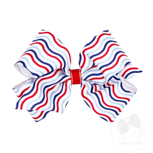 Medium Grosgrain Hair Bow with Americana Stripe Print