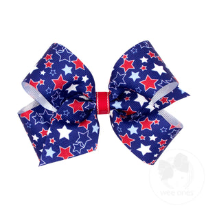 Medium Grosgrain Hair Bow with Americana Star Print