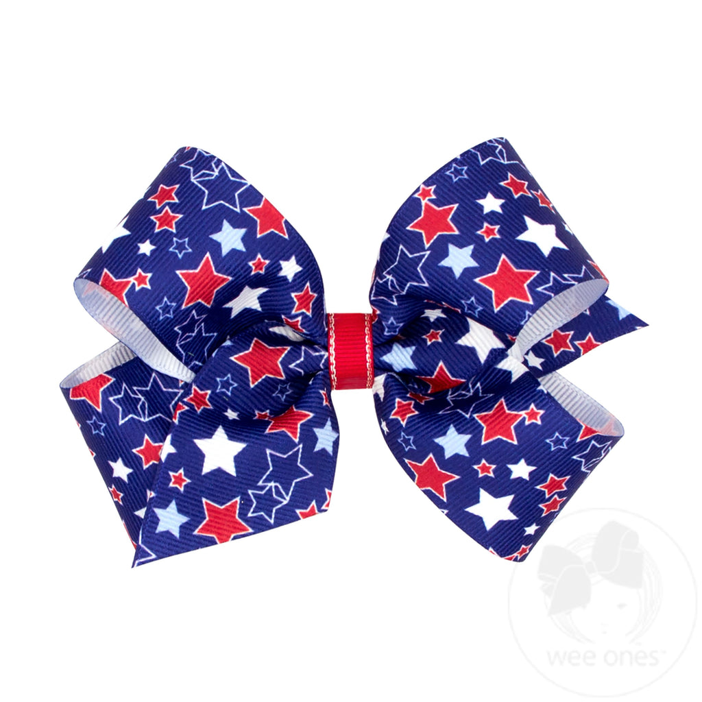 Medium Grosgrain Hair Bow with Americana Flag Print