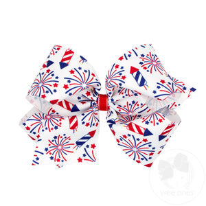 King Grosgrain Hair Bow with Americana Firework Print