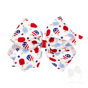 King Grosgrain Hair Bow with Americana Popsicle Print