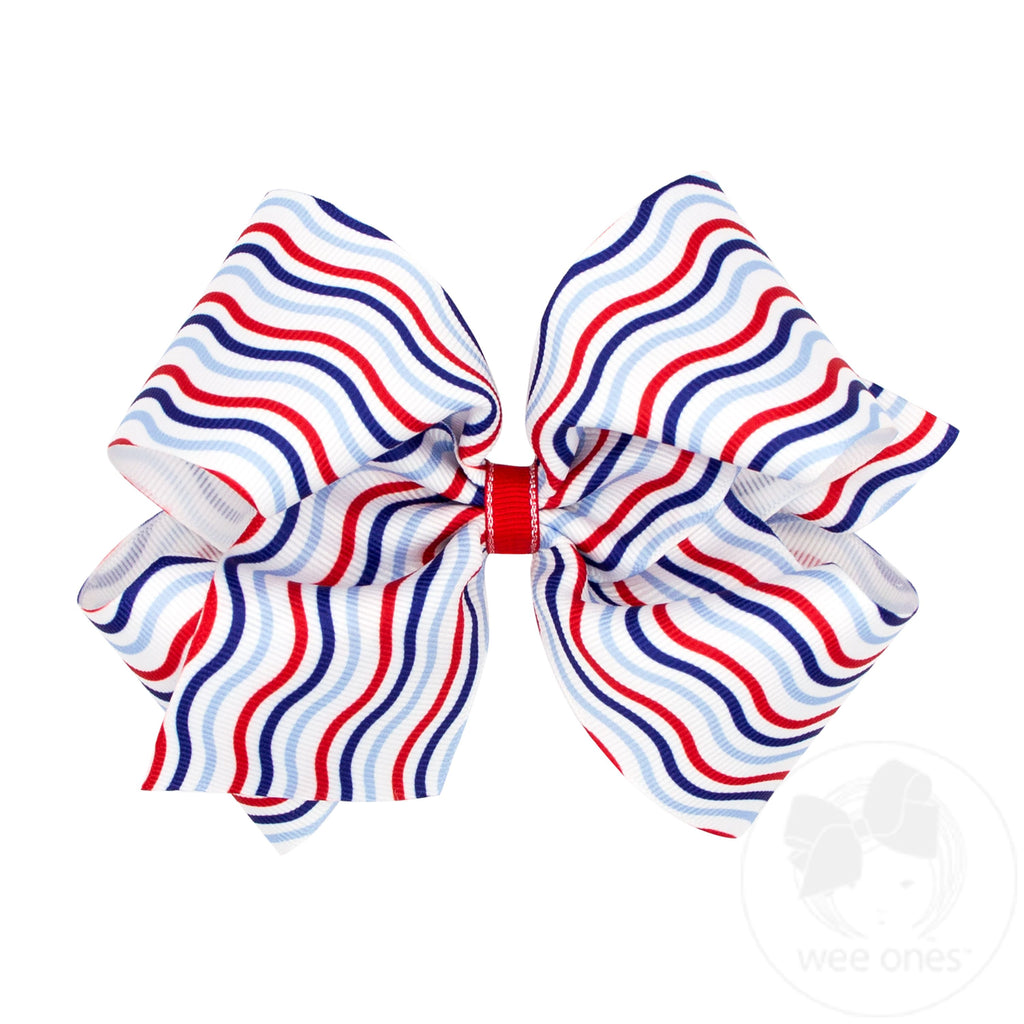 King Grosgrain Hair Bow with Americana Stripe Print