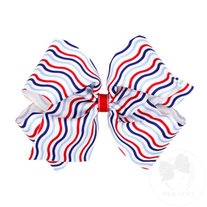King Grosgrain Hair Bow with Americana Stripe Print