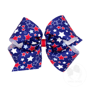 King Grosgrain Hair Bow with Americana Star Print