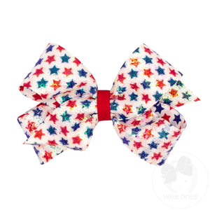 Medium Patriotic Sequin Star Print Hair Bow