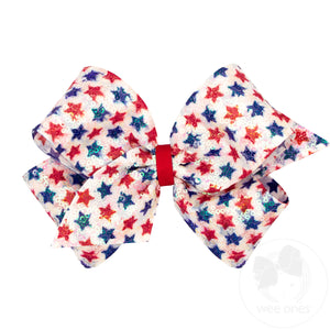 King Patriotic Sequin Star Print Hair Bow