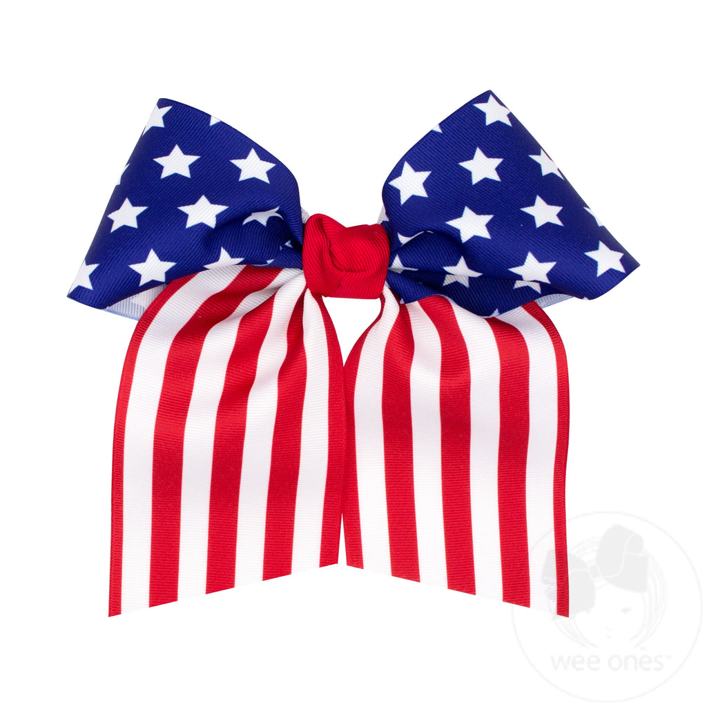 King Patriotic Printed Grosgrain Hair Bow with Tails