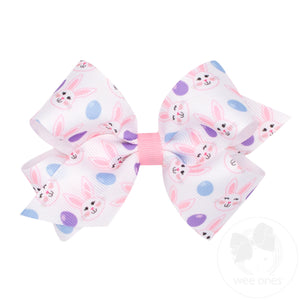 Medium Grosgrain Hair Bow with Easter Bunny Print