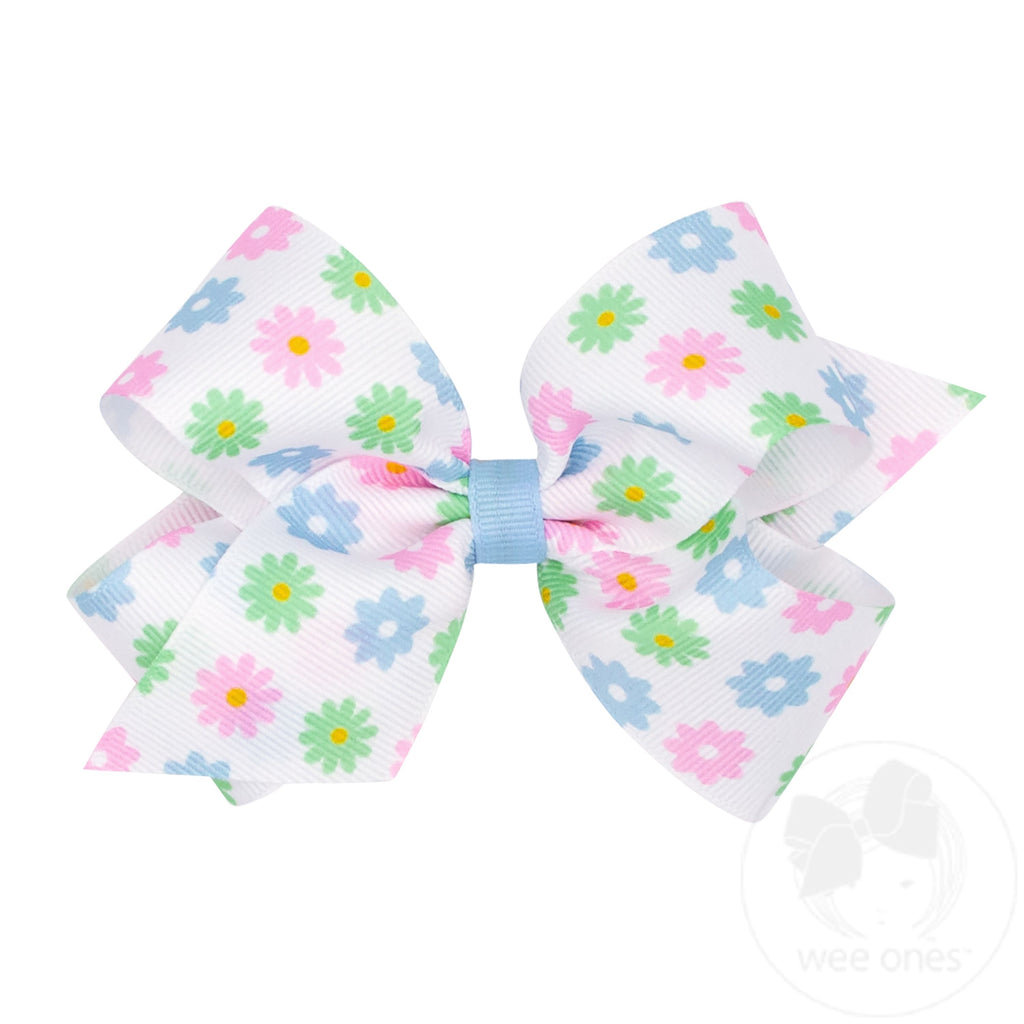 Medium Grosgrain Hair Bow with Spring Flower Print