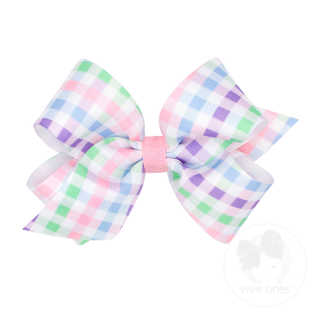 Medium Grosgrain Hair Bow with Spring Gingham Print