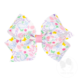 Medium Grosgrain Hair Bow with Spring Multicolor Print