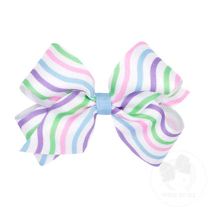 Medium Grosgrain Hair Bow with Spring Stripe Print