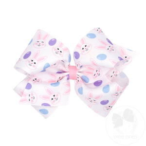 King Grosgrain Hair Bow with Easter Bunny Print