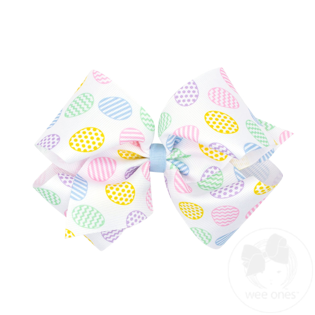 King Grosgrain Hair Bow with Easter Egg Print