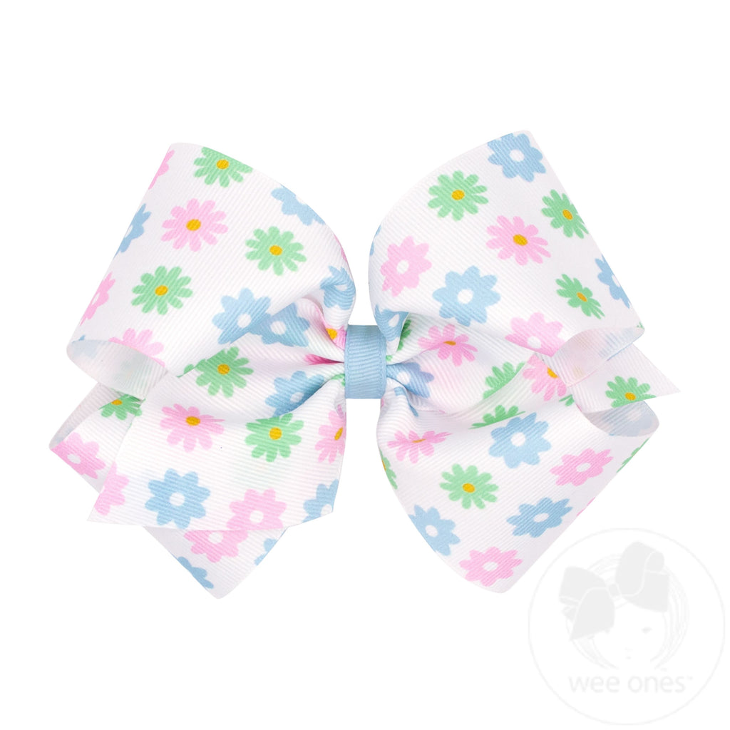 King Grosgrain Hair Bow with Spring Flower Print