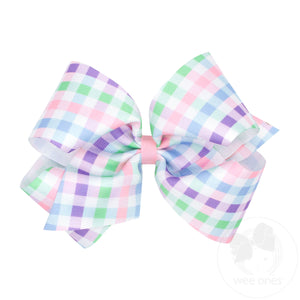 King Grosgrain Hair Bow with Spring Gingham Print