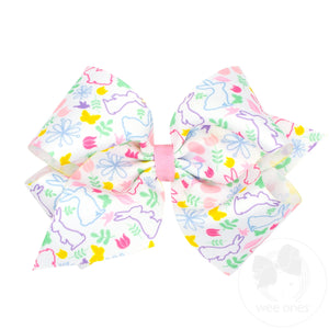 King Grosgrain Hair Bow with Spring Multicolor Print