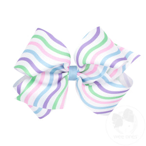 King Grosgrain Hair Bow with Spring Stripe Print