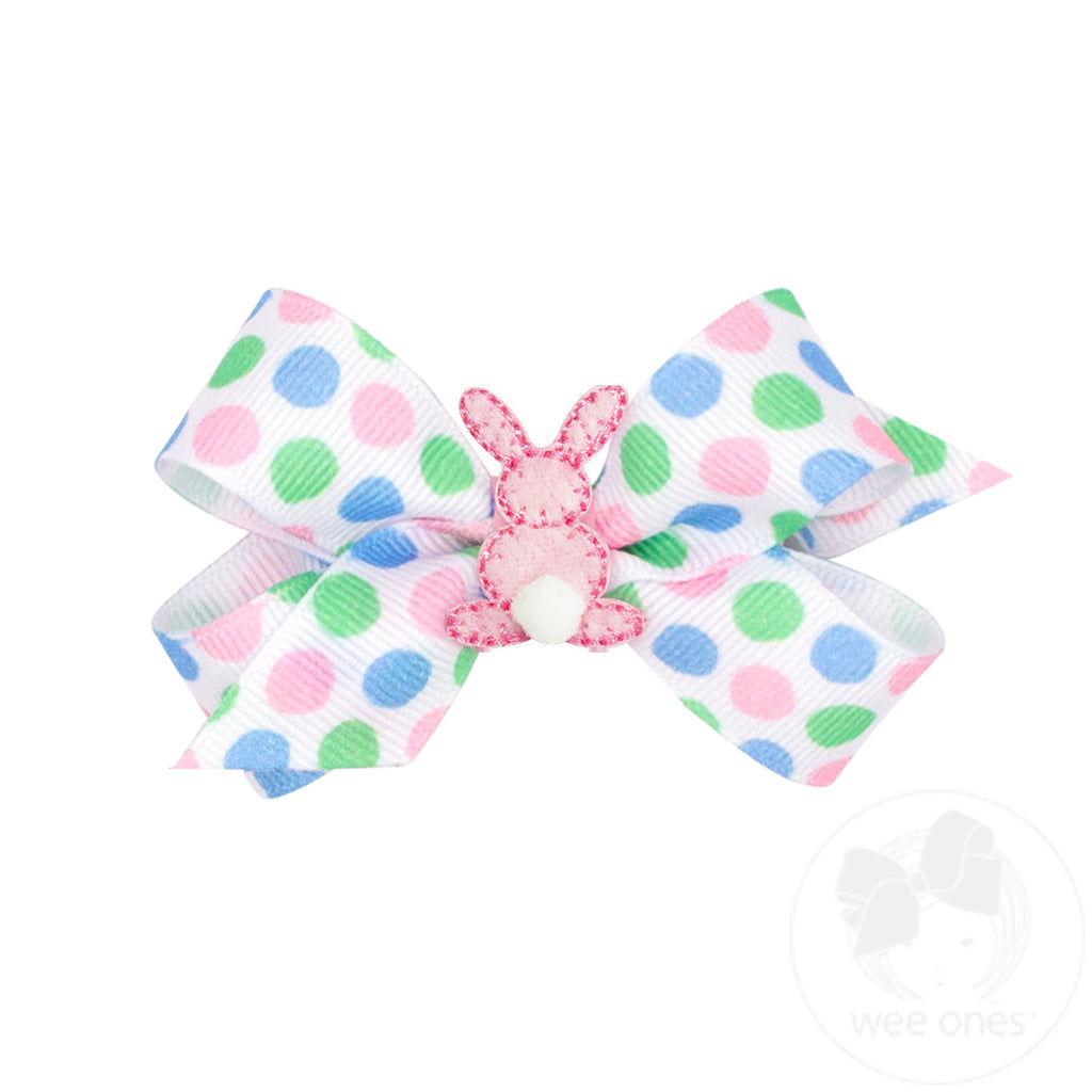 Mini Easter Polka Dot Print Hair Bow with Small Puff Tail Backside Bunny