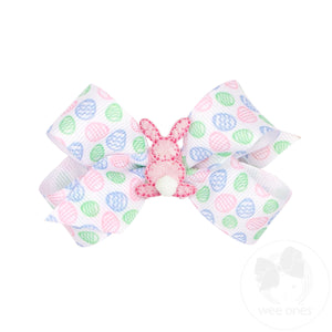 Mini Easter Egg Print Hair Bow with Small Puff Tail Backside Bunny