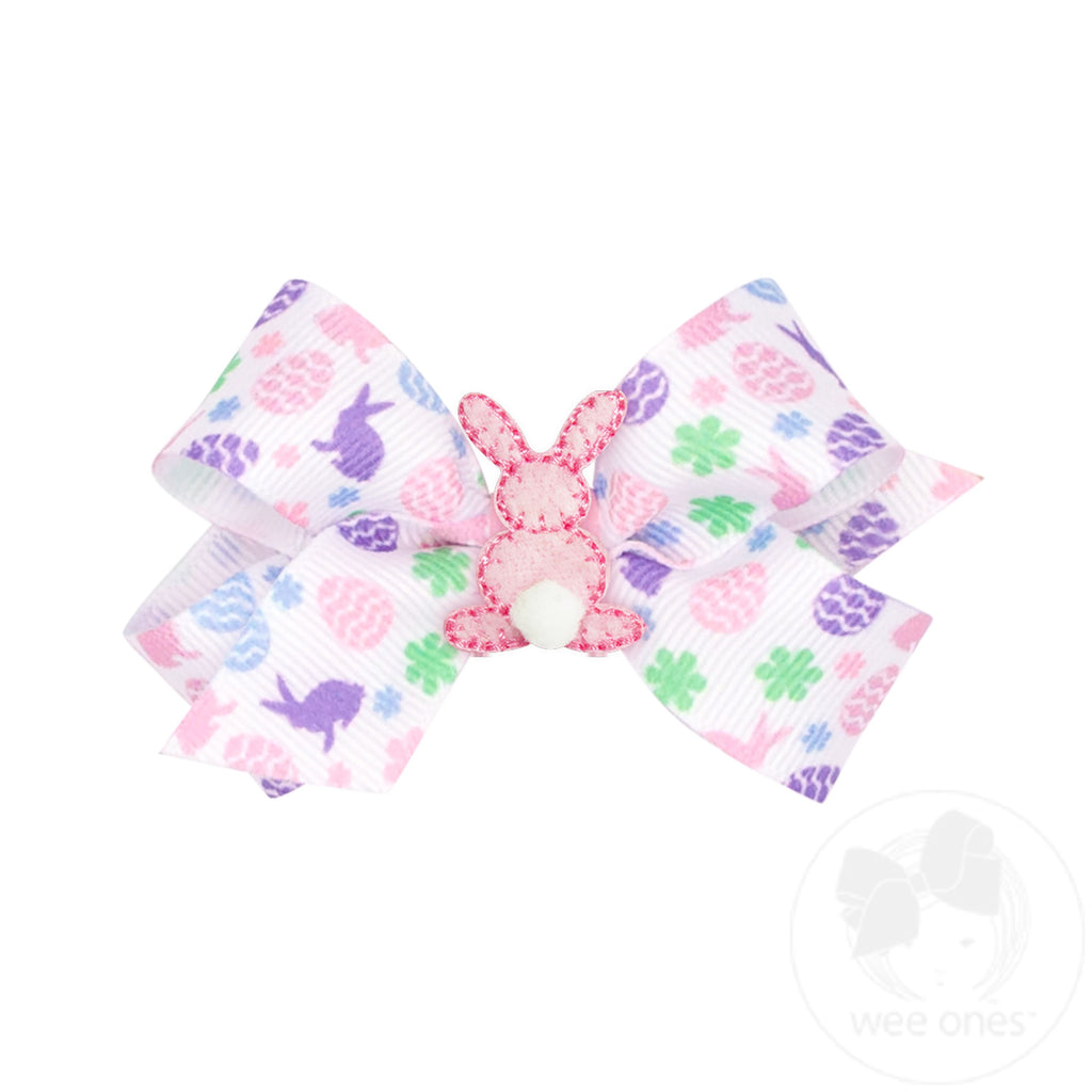 Mini Easter Multicolor Print Hair Bow with Small Puff Tail Backside Bunny