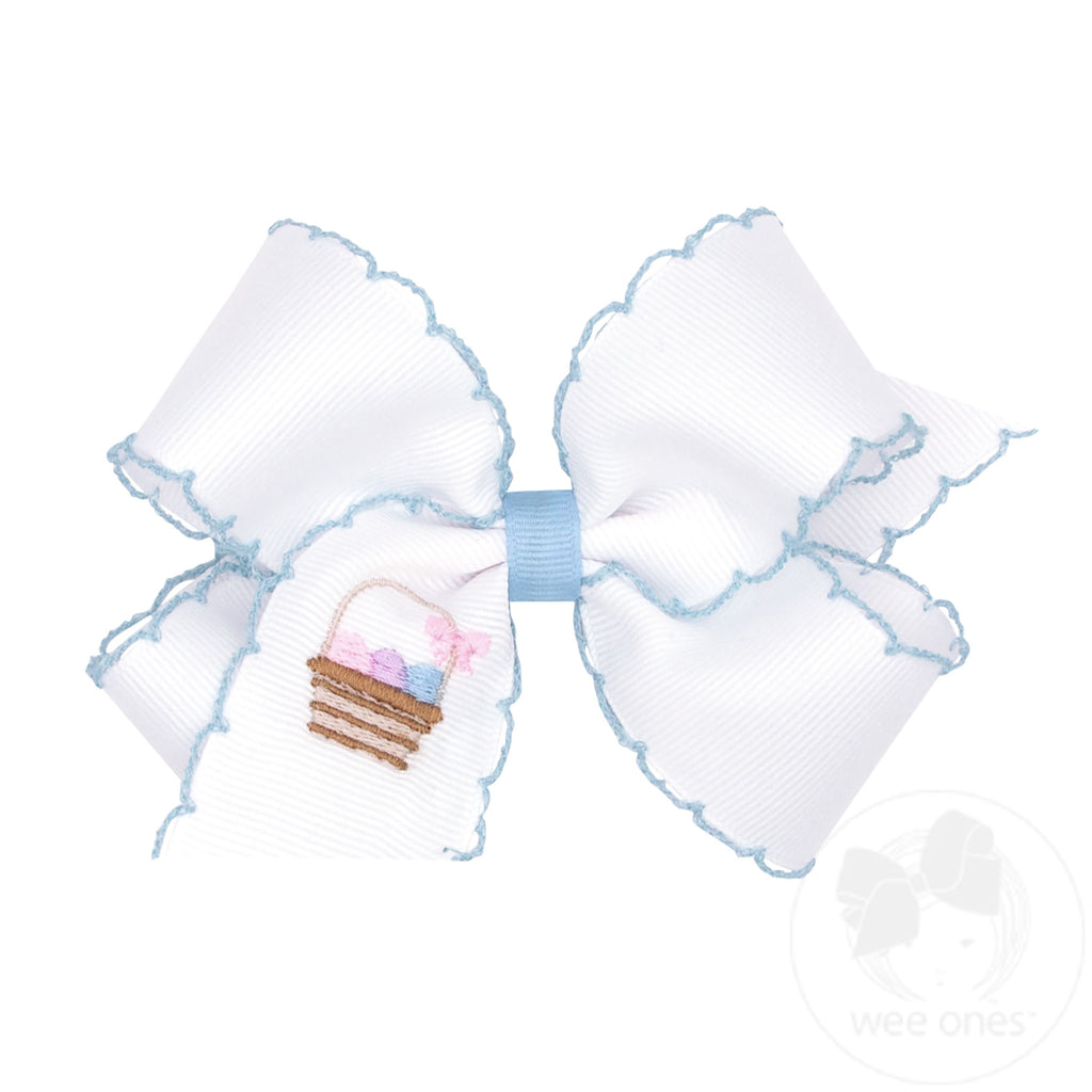 Medium Grosgrain Bows with Moonstitch Edge and Easter Basket Embroidery