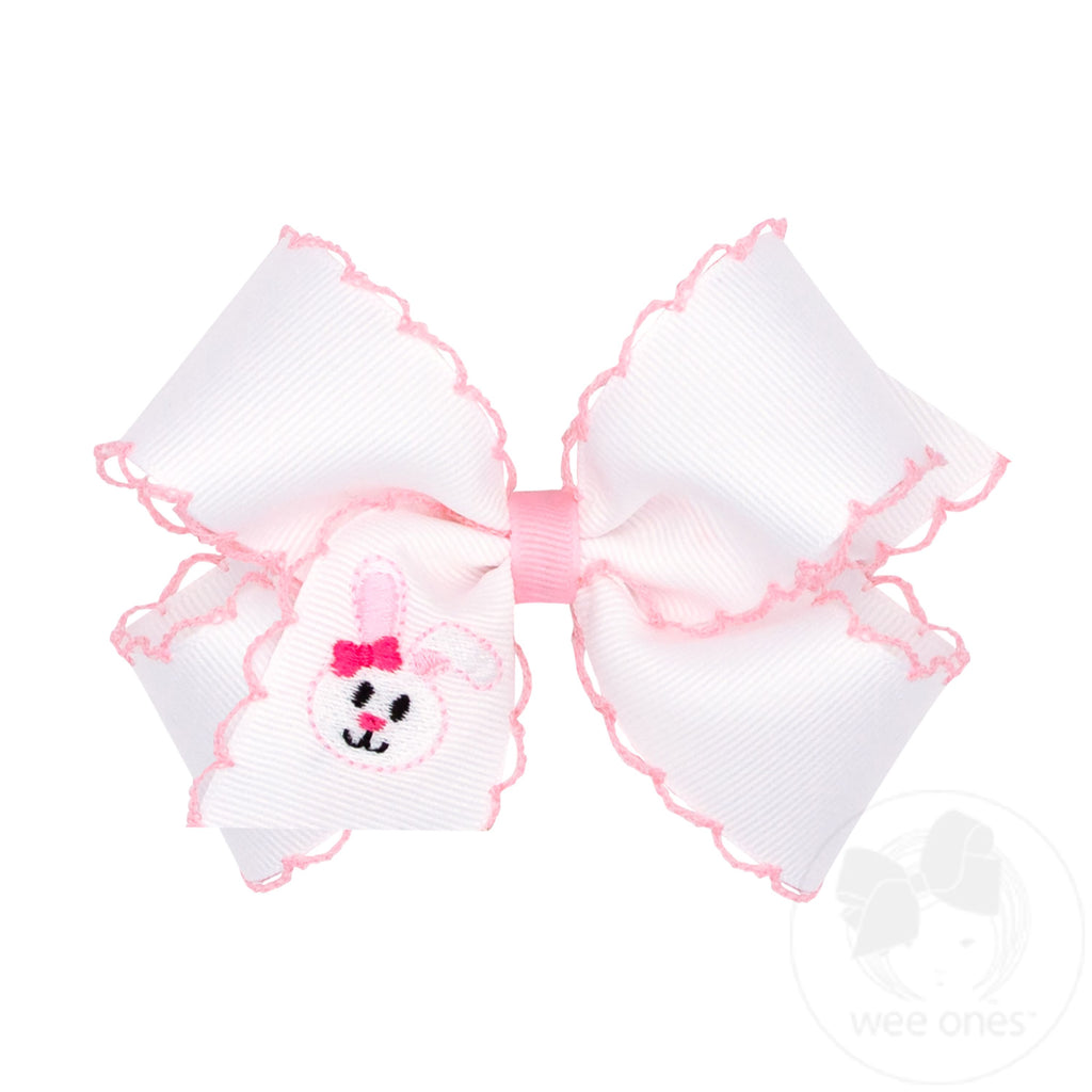 Medium Grosgrain Bows with Moonstitch Edge and Bunny Face Embroidery