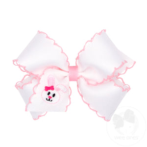 Medium Grosgrain Bows with Moonstitch Edge and Bunny Face Embroidery