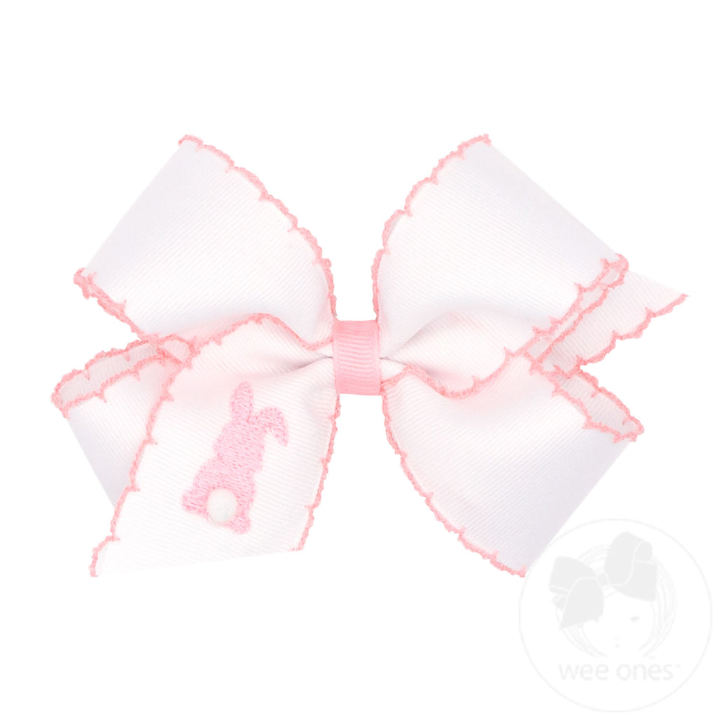 Medium Grosgrain Bows with Moonstitch Edge and Puff Tail Bunny Embroidery