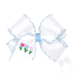 Medium Grosgrain Bows with Moonstitch Edge and Tulip Embroidery