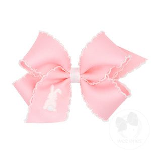 Medium Grosgrain Bows with Moonstitch Edge and White Bunny Embroidery