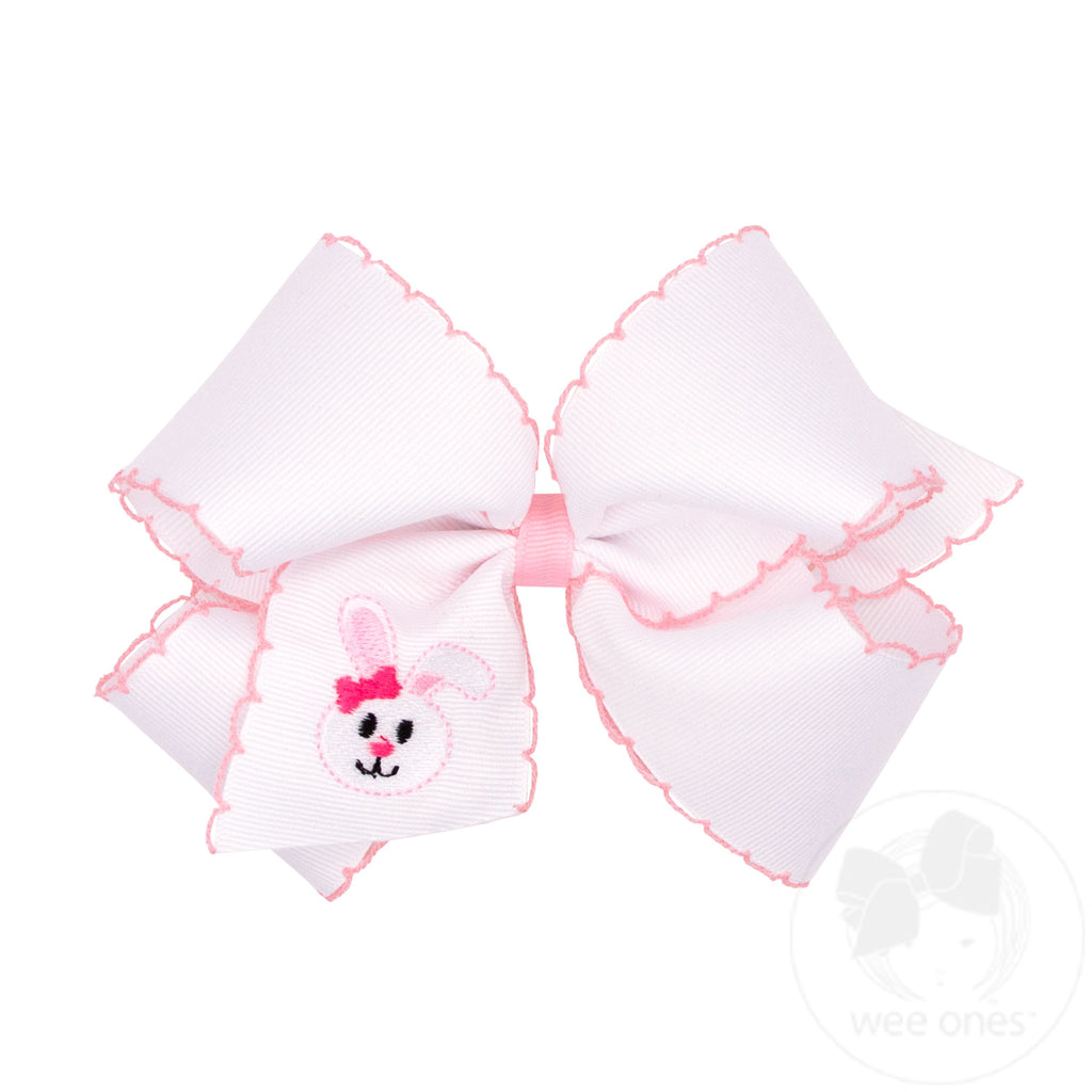 King Grosgrain Bows with Moonstitch Edge and Bunny Face Embroidery