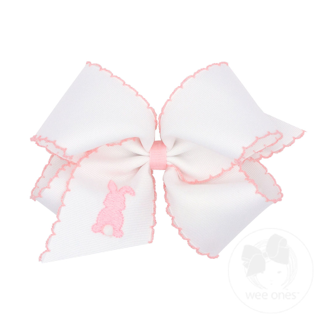 King Grosgrain Bows with Moonstitch Edge and Puff Tail Bunny Embroidery