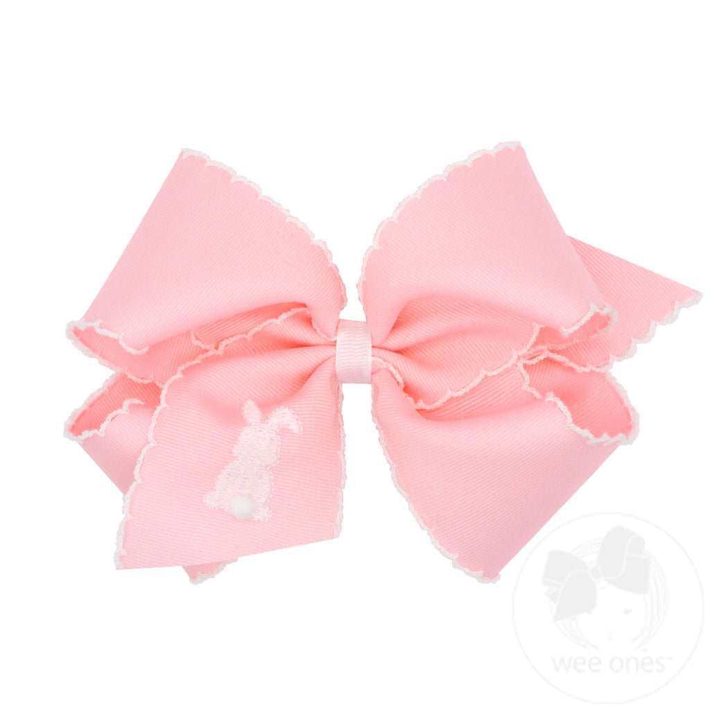 King Grosgrain Bows with Moonstitch Edge and White Bunny Embroidery