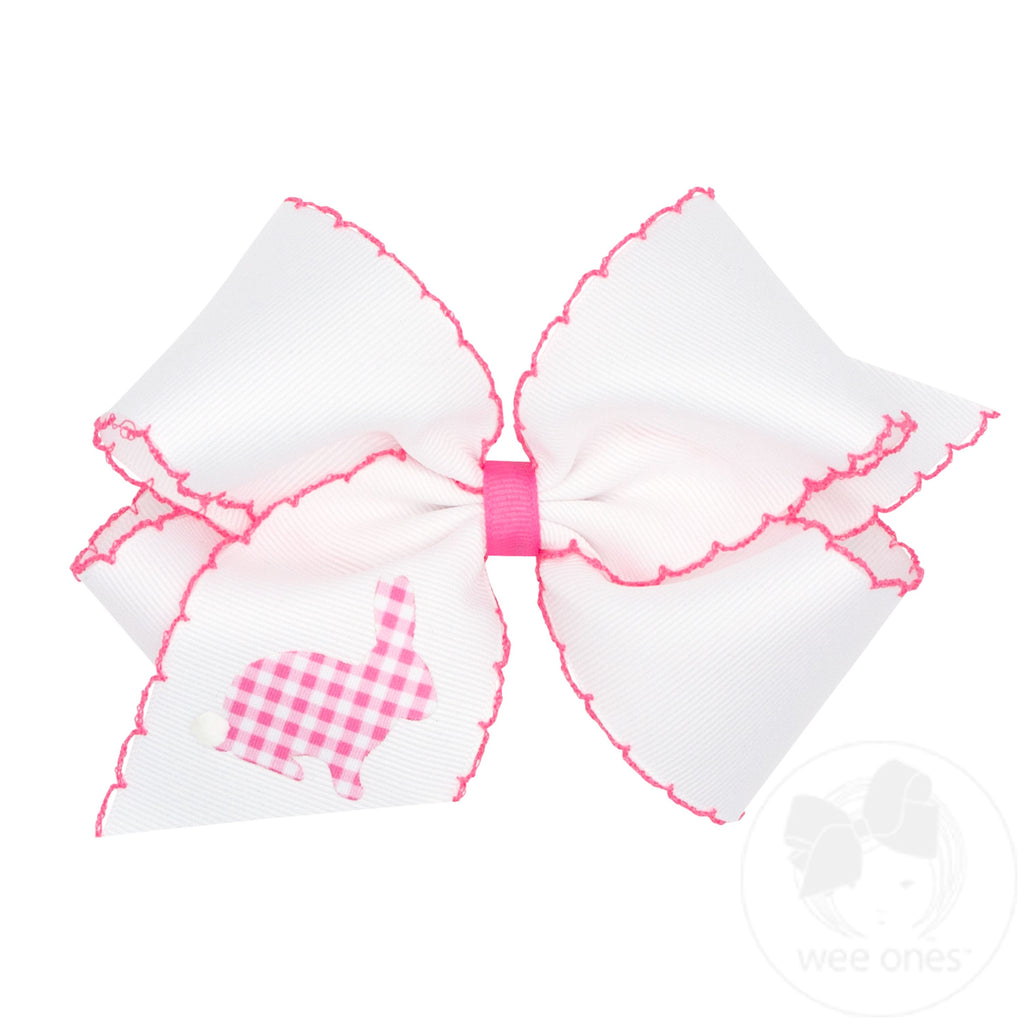 King Grosgrain Bow with Moonstitch Edge and Printed Hot Pink Gingham Bunny