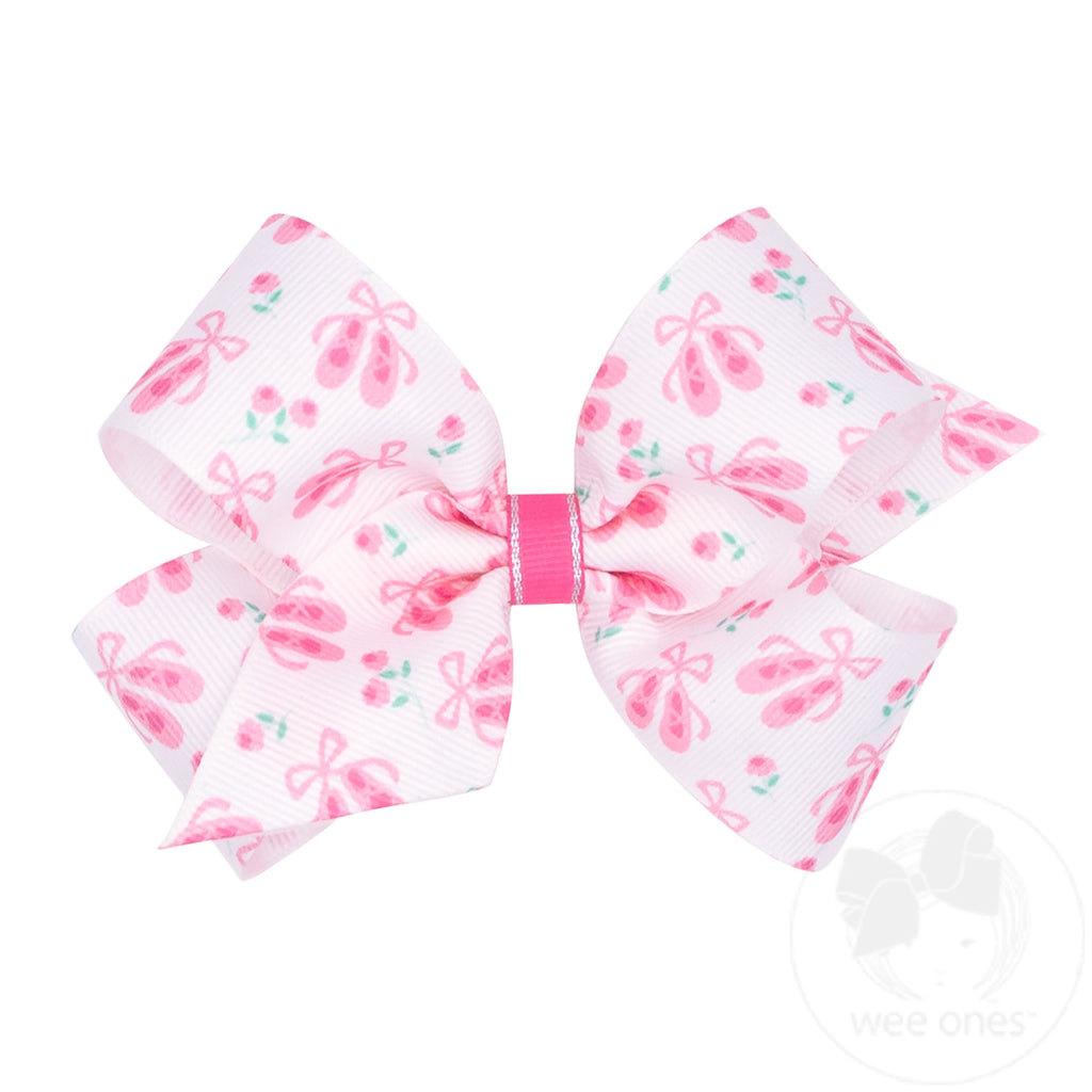 Medium Ballet Slipper Print Grosgrain Print Hair Bow