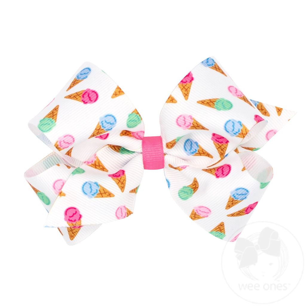 Medium Beach-themed Ice Cream Print Grosgrain Hair Bow