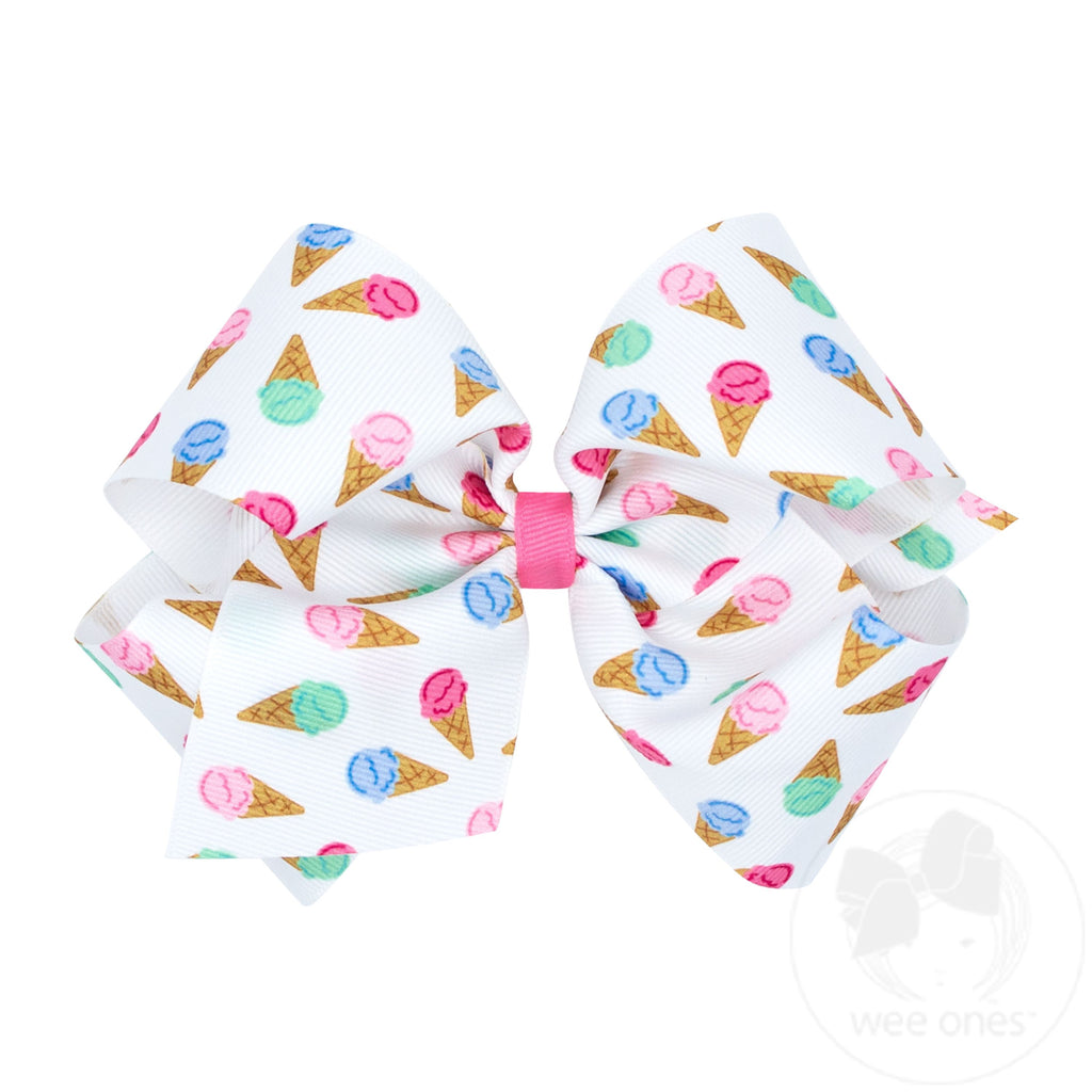 King Beach-themed Ice Cream Print Grosgrain Hair Bow