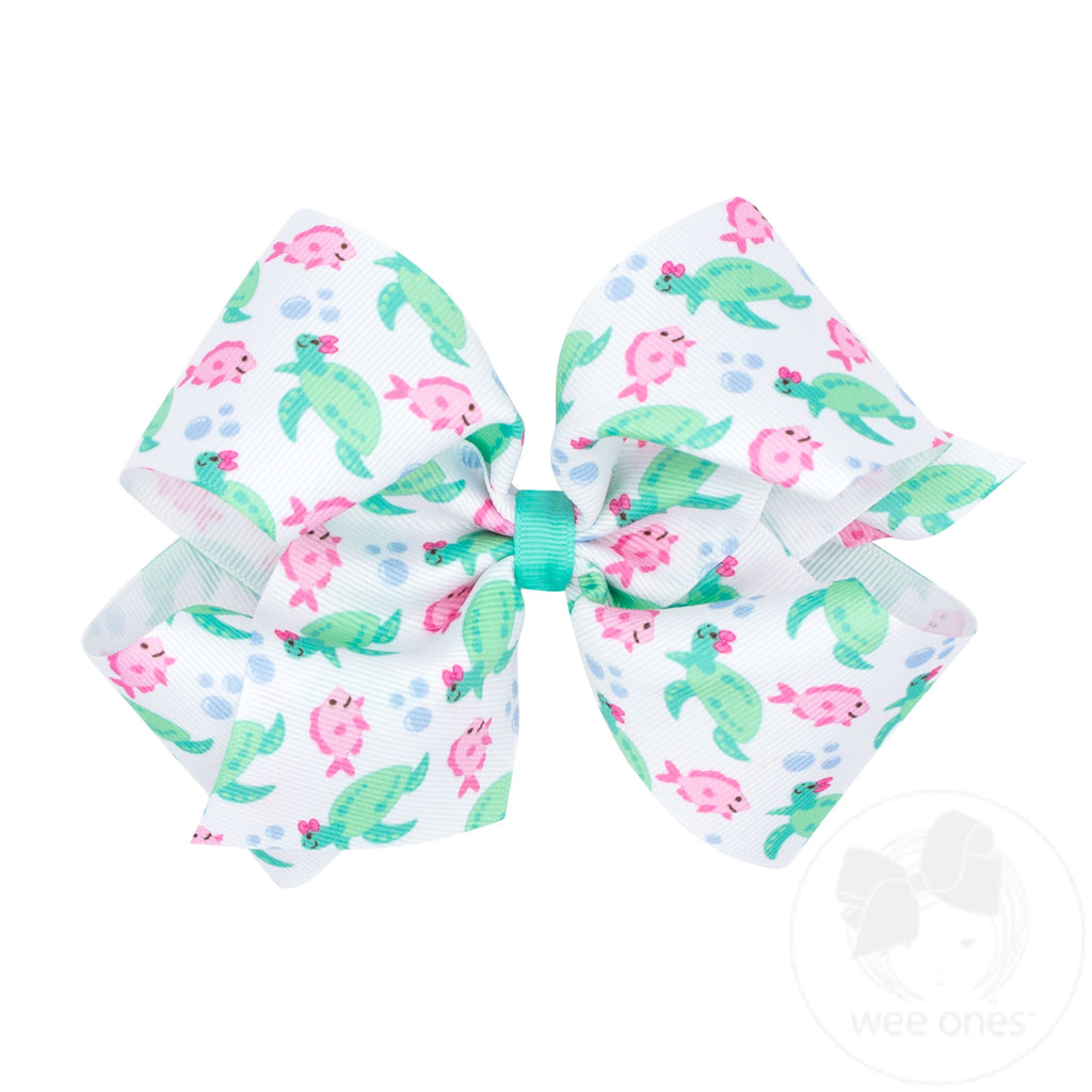 King Beach-themed Turtle Print Grosgrain Hair Bow