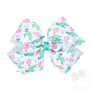 King Beach-themed Turtle Print Grosgrain Hair Bow