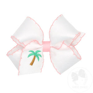 Medium Grosgrain Hair Bow with Moonstitch Edge and Palm Tree Embroidery