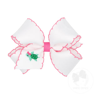 Medium Grosgrain Hair Bow with Moonstitch Edge and Turtle Embroidery