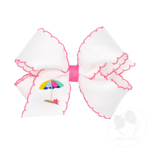 Medium Grosgrain Hair Bow with Moonstitch Edge and Umbrella Embroidery