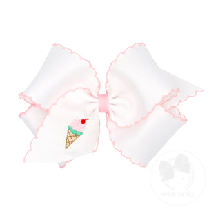 King Grosgrain Hair Bow with Moonstitch Edge and Ice Cream Embroidery