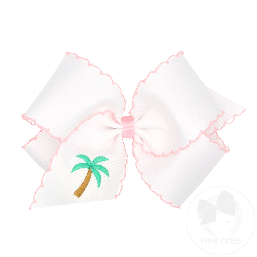 King Grosgrain Hair Bow with Moonstitch Edge and Palm Tree Embroidery