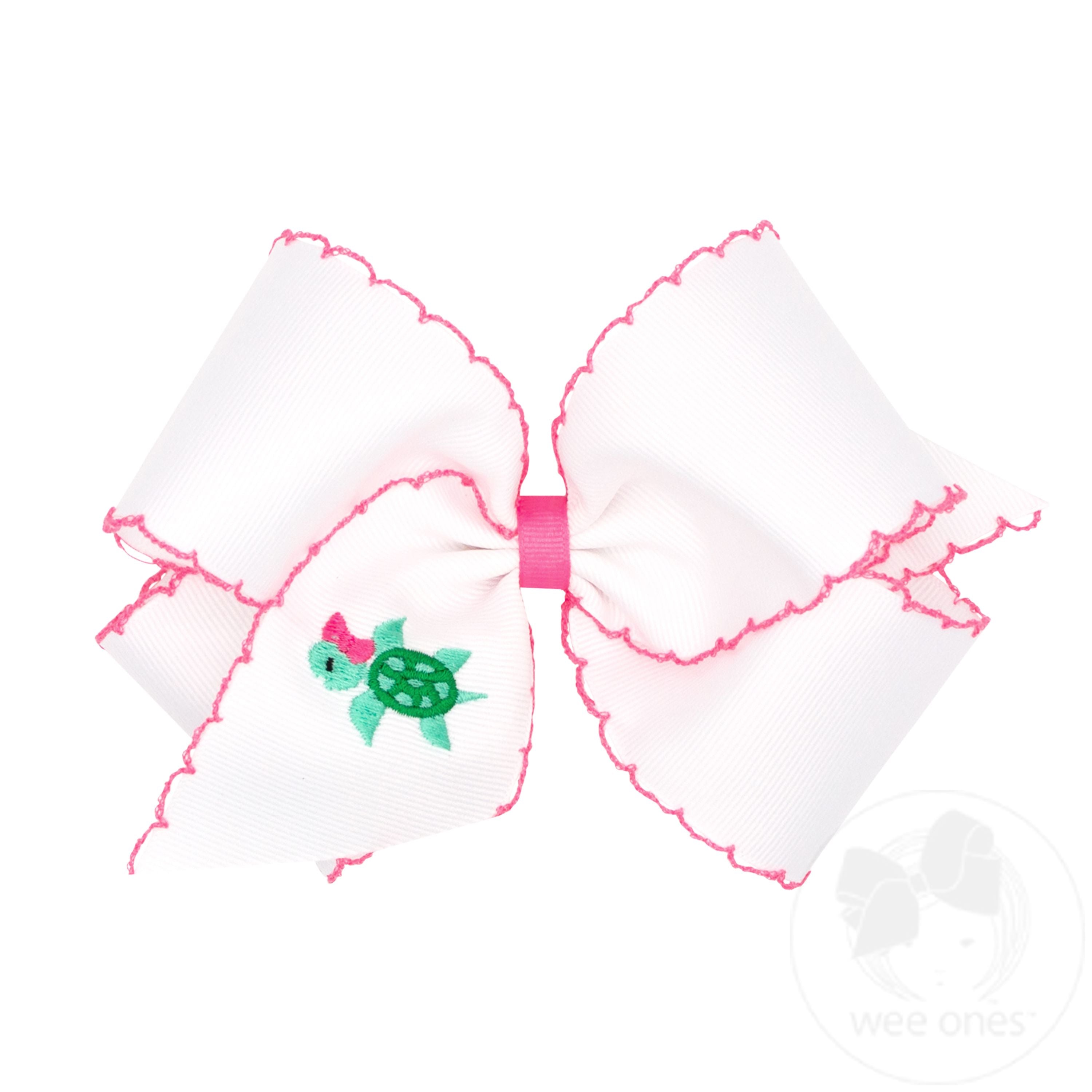 King Grosgrain Hair Bow with Moonstitch Edge and Turtle Embroidery ...