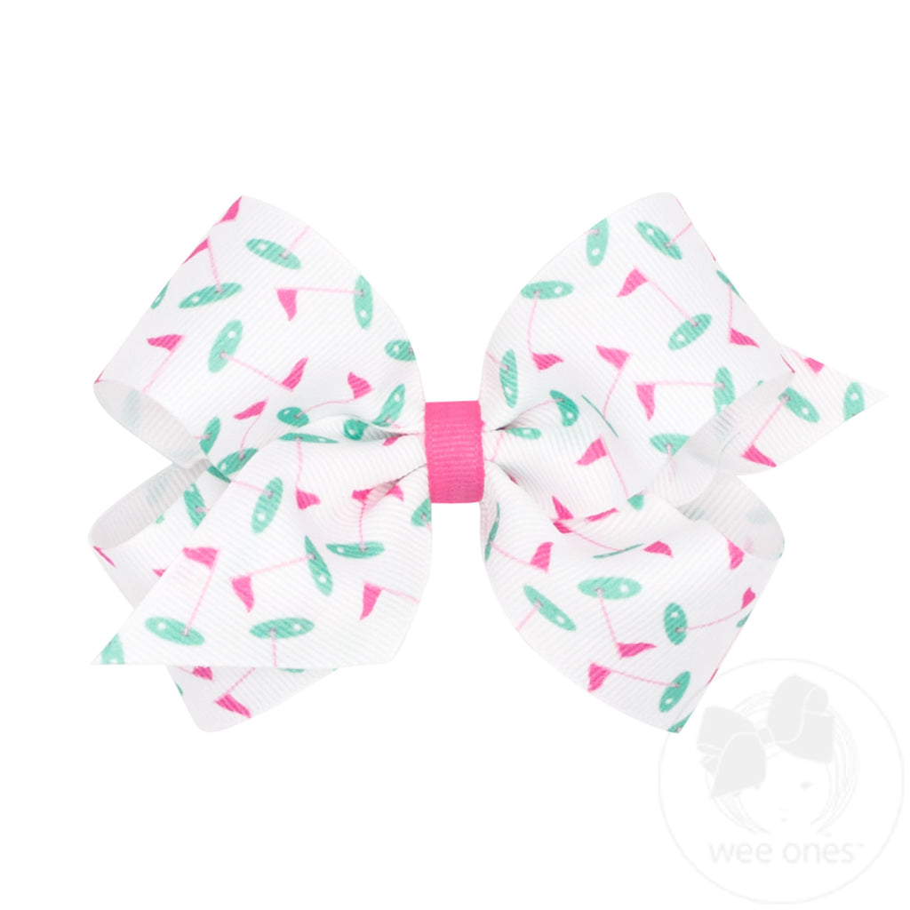 Medium Golf Green Print Country Club-Inspired Grosgrain Hair Bow